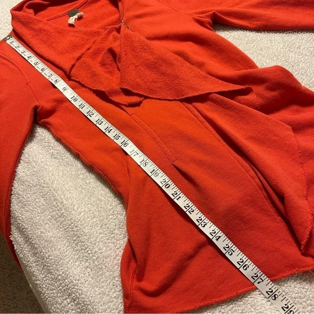 Free People  Ebb & Flow Coral Pink Red Asymmetrical Zip Ruffle Sweater Jacket
